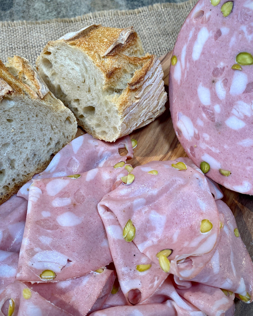 charcuterie, mortadella pistache, mortazza