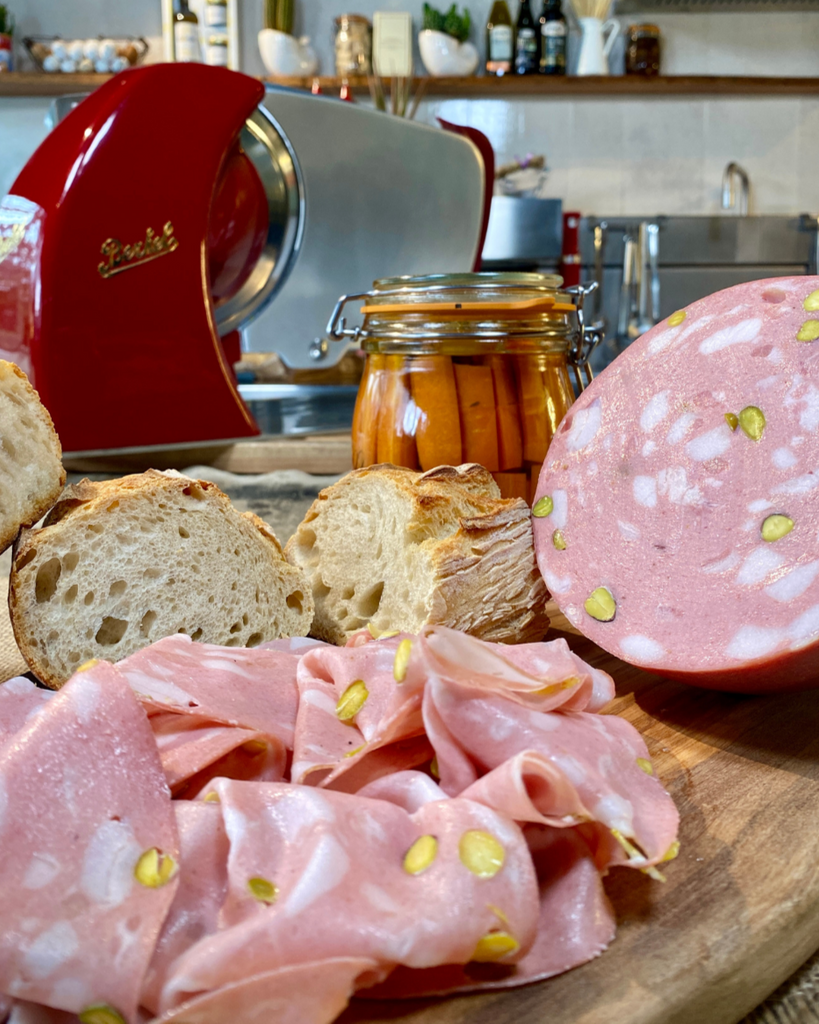 charcuterie, mortadella pistache, mortazza